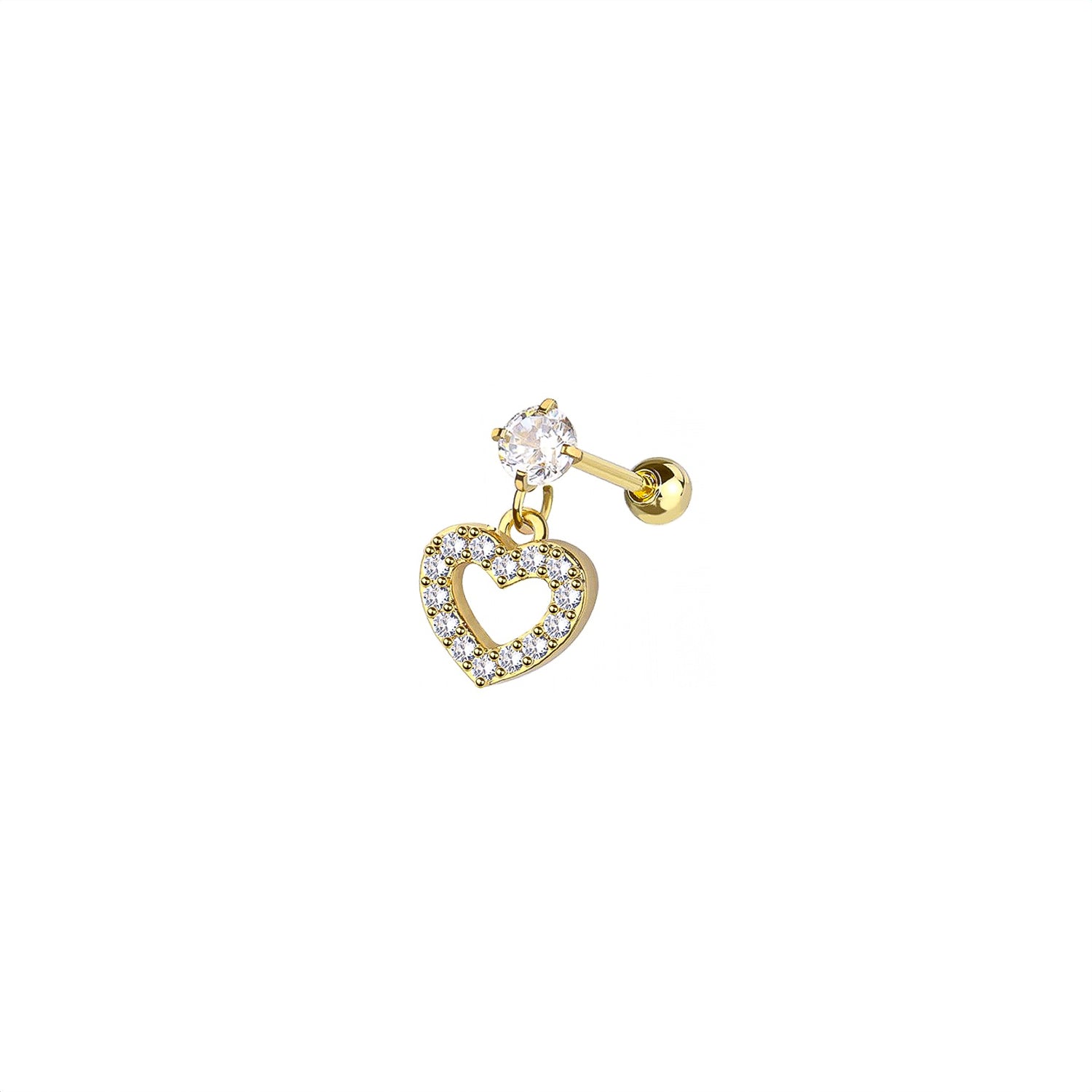 Heart Cartilage Barbell Earring -