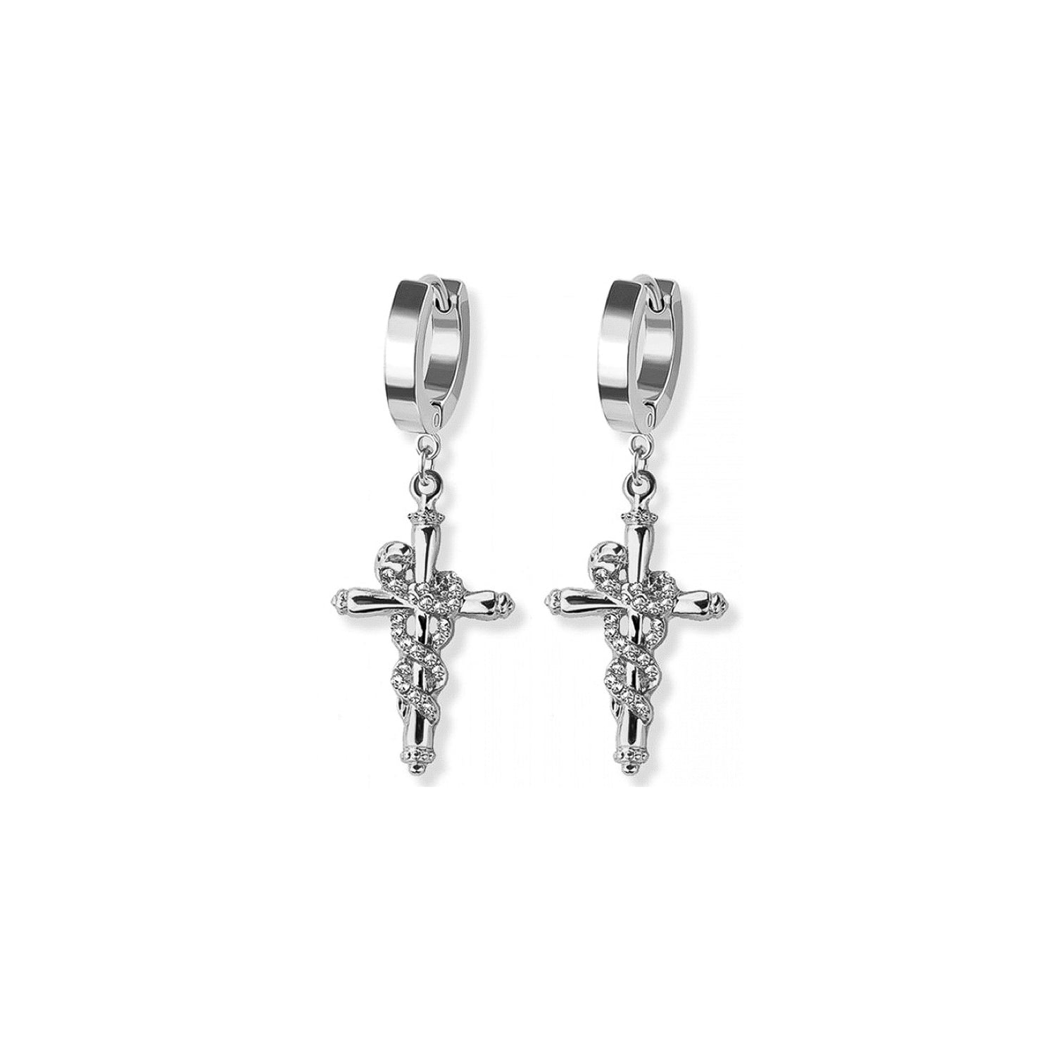 Cross Huggie Hoop Earrings