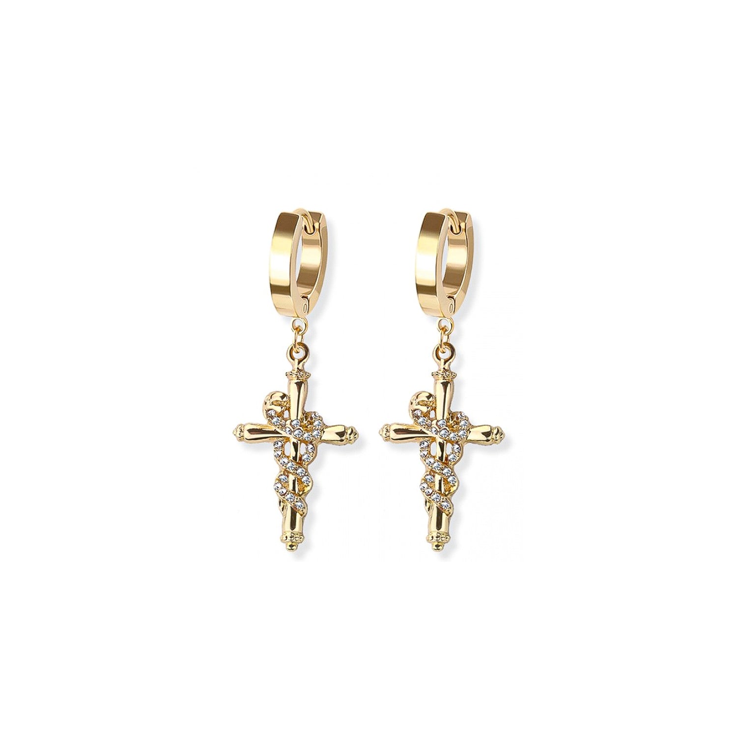 Cross Huggie Hoop Earrings