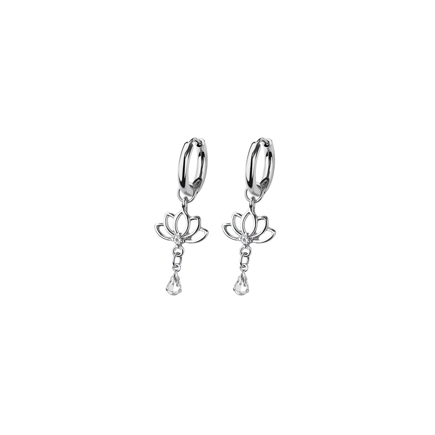 Lotus Flower Huggie Hoop Earring