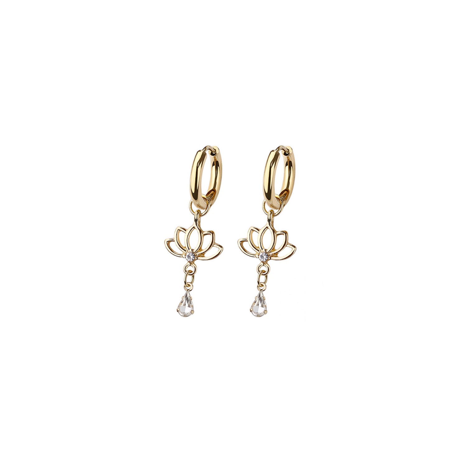 Lotus Flower Huggie Hoop Earring
