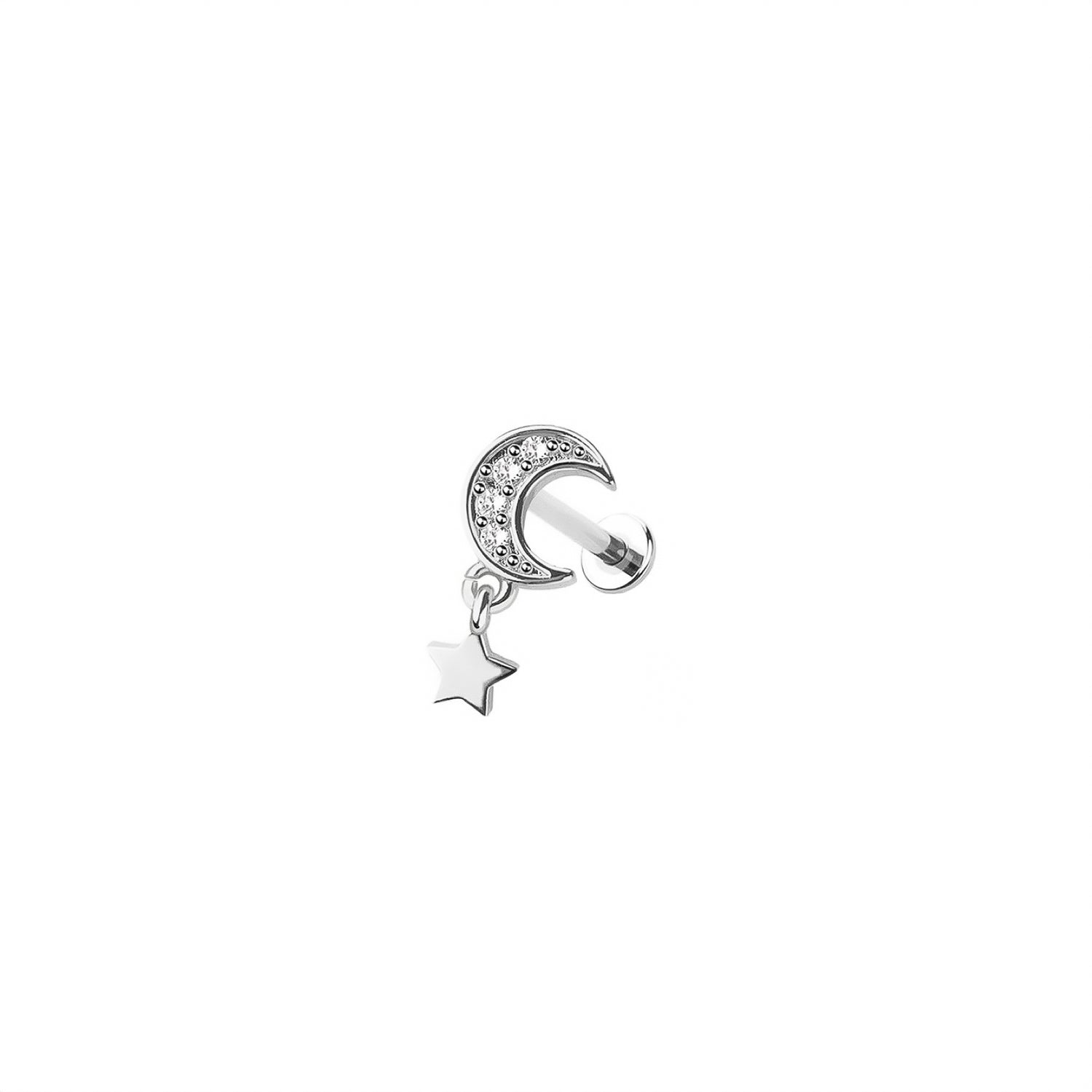 Micro Crescent Moon & Star Threadless Labret