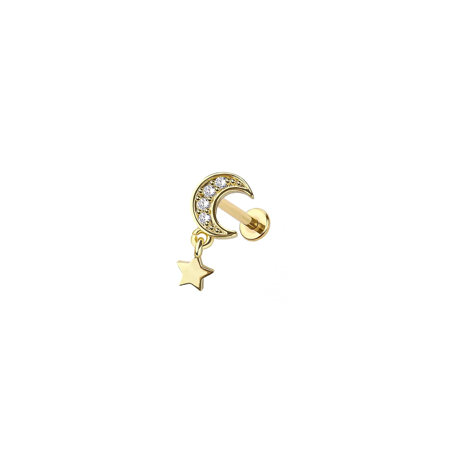 Micro Crescent Moon & Star Threadless Labret