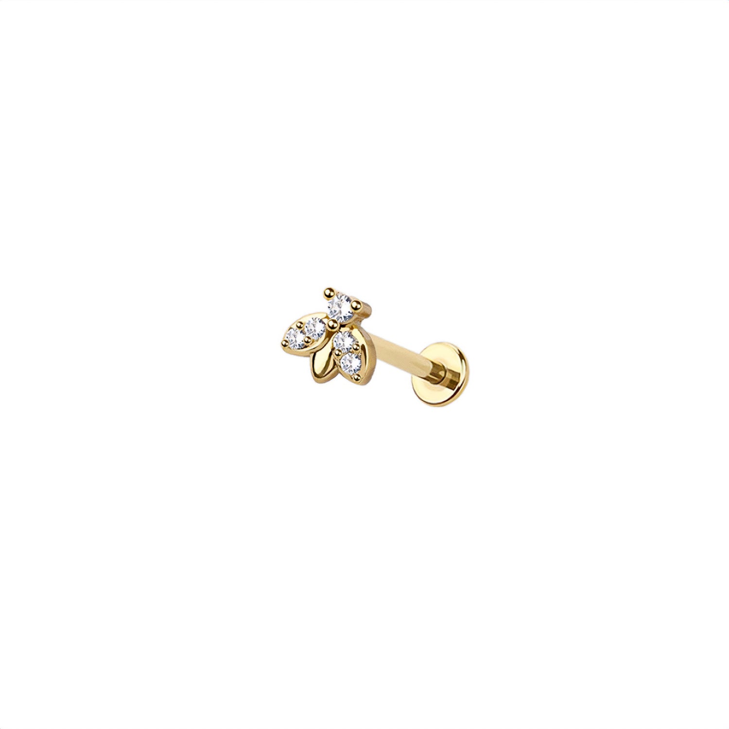 Micro Marquise Flower Threadless Labret – 316L Surgical Steel Push-In Flat Back Stud – Dainty Cartilage, Helix, Tragus, Lip Piercing Jewelry