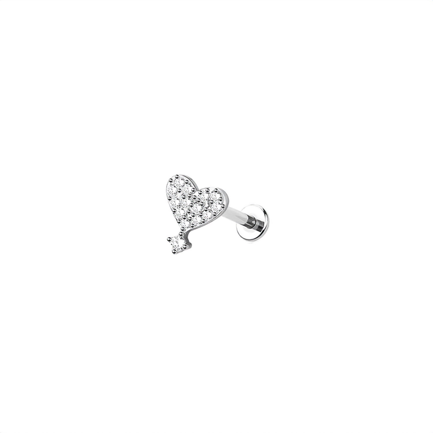 Micro Heart Threadless Labret – 316L Surgical Steel Push-In Flat Back Stud – Dainty Cartilage, Helix, Tragus, Lip Piercing Jewelry