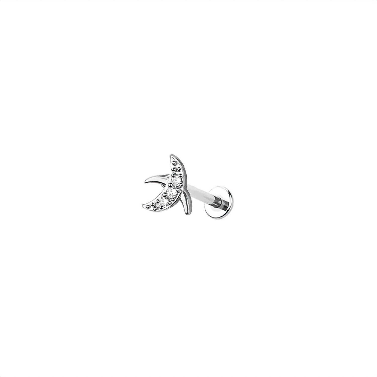 Micro Moon Threadless Labret – 316L Surgical Steel Push-In Flat Back Stud – Dainty Cartilage, Helix, Tragus, Lip Piercing Jewelry