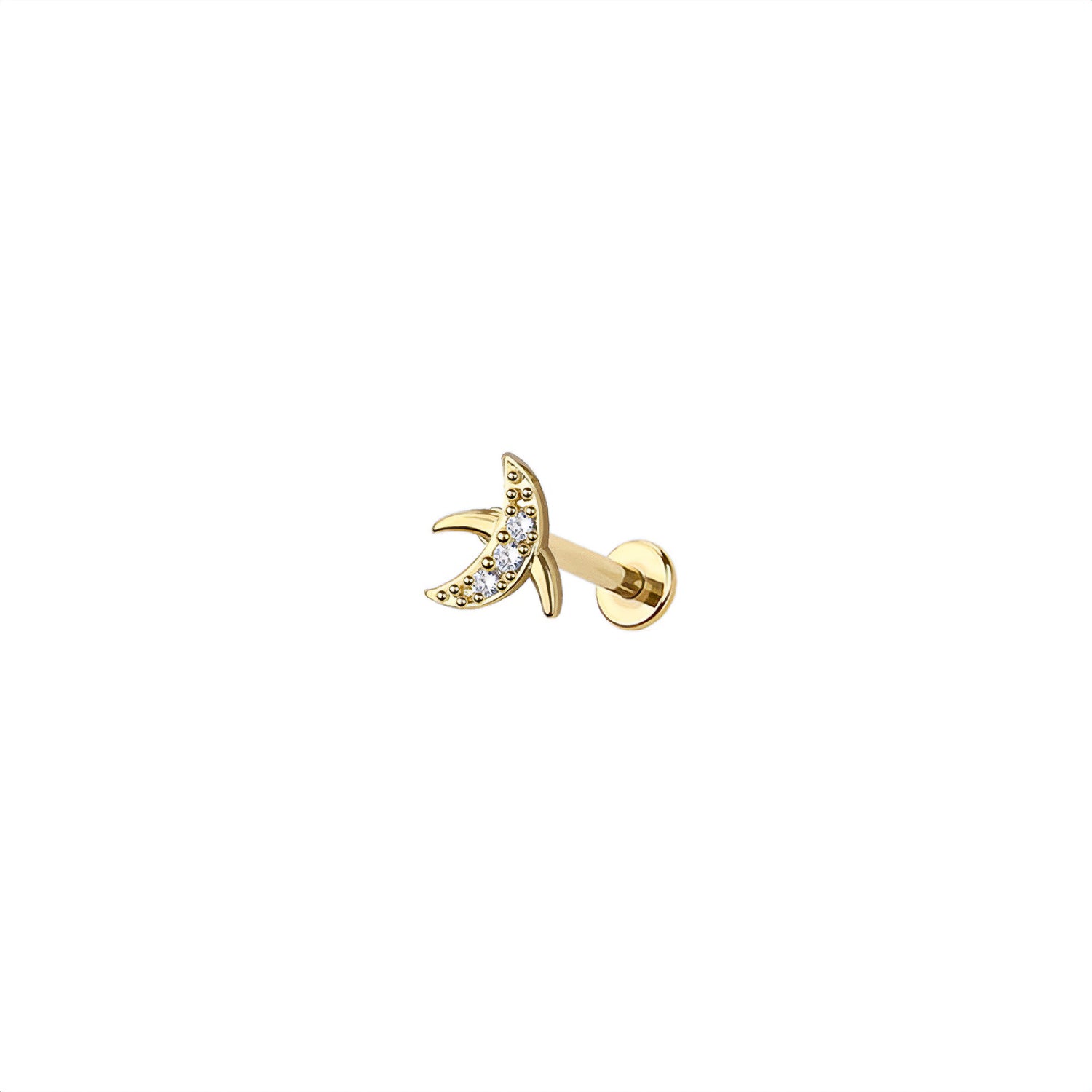 Micro Moon Threadless Labret – 316L Surgical Steel Push-In Flat Back Stud – Dainty Cartilage, Helix, Tragus, Lip Piercing Jewelry