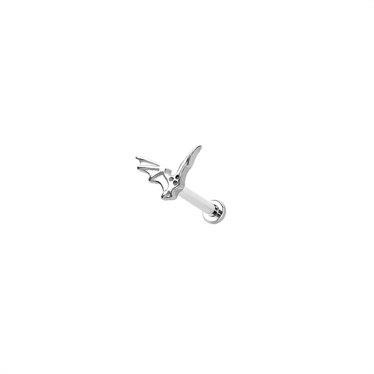 Micro Bat Wing Threadless Labret Stud – 316L Surgical Steel Push-In Flat Back – Dainty Cartilage, Helix, Tragus,Conch  - Halloween Jewelry