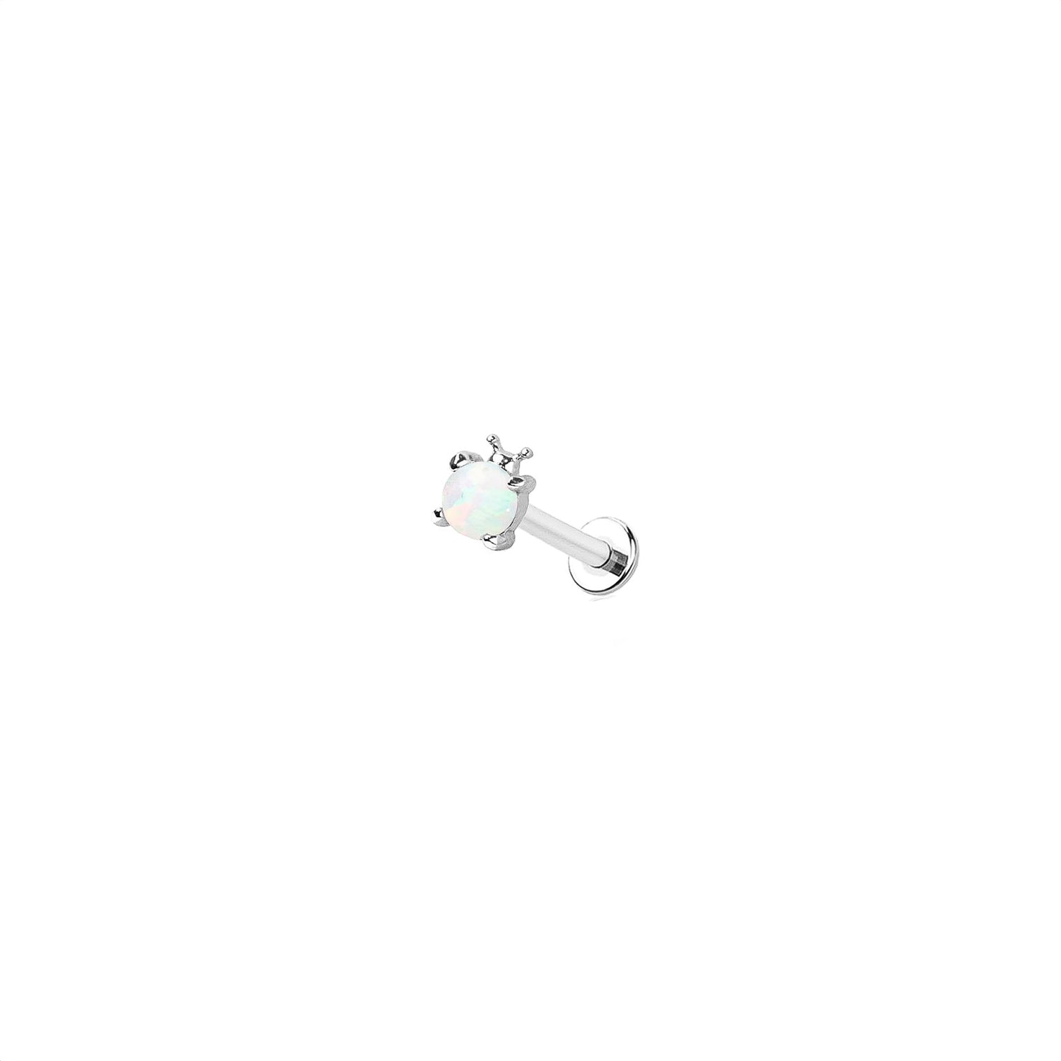 Opal Ladybug Threadless Labret – 316L Surgical Steel Push-In Flat Back Stud – Cute Cartilage, Helix, Tragus, Conch