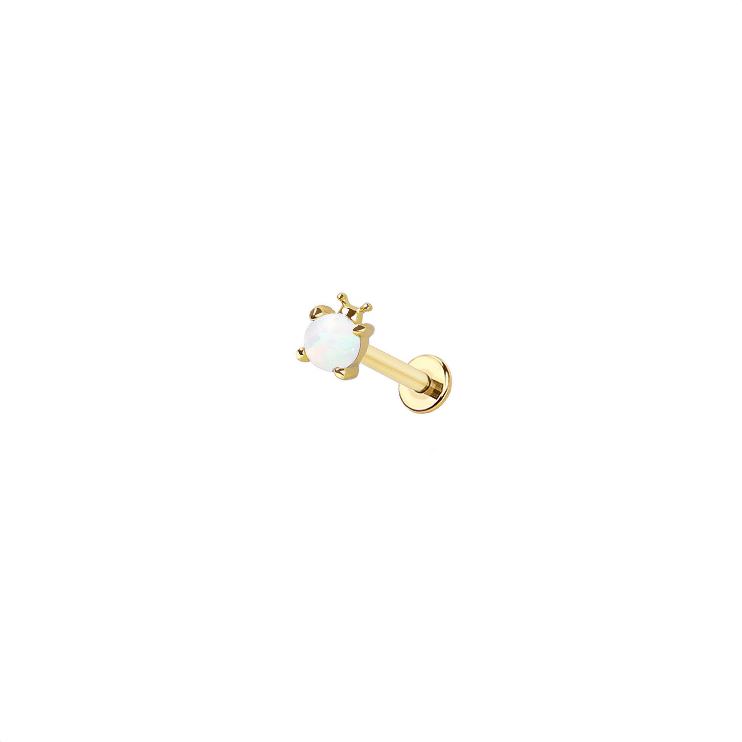 Opal Ladybug Threadless Labret – 316L Surgical Steel Push-In Flat Back Stud – Cute Cartilage, Helix, Tragus, Conch