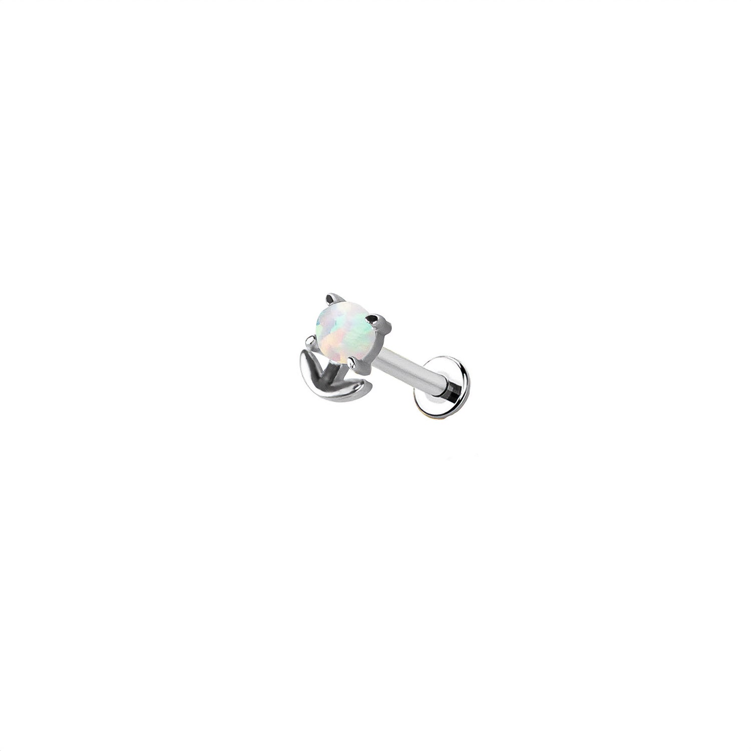 Opal Anchor Threadless Labret – 316L Surgical Steel Push-In Flat Back Stud – Cute Cartilage, Helix, Tragus, Conch