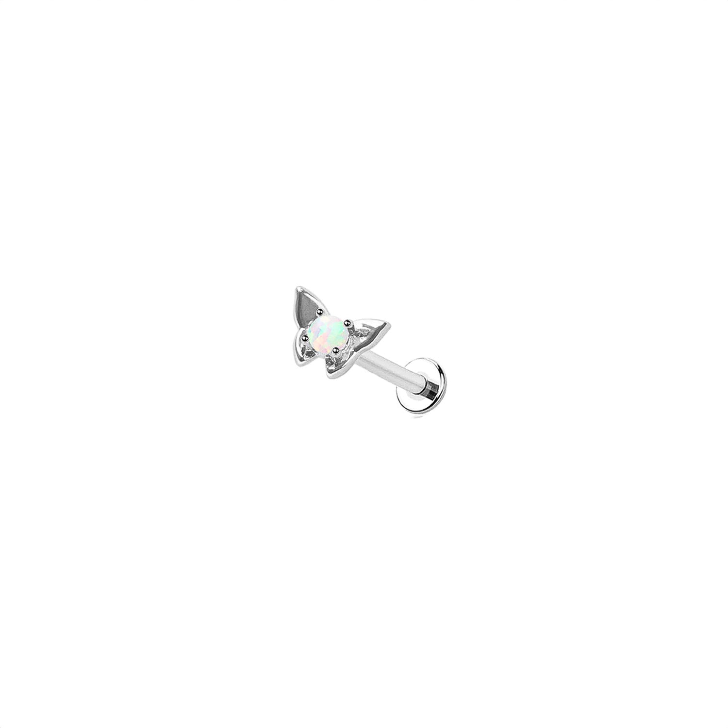 Opal Butterfly Threadless Labret – 316L Surgical Steel Push-In Flat Back Stud – Cute Cartilage, Helix, Tragus, Conch
