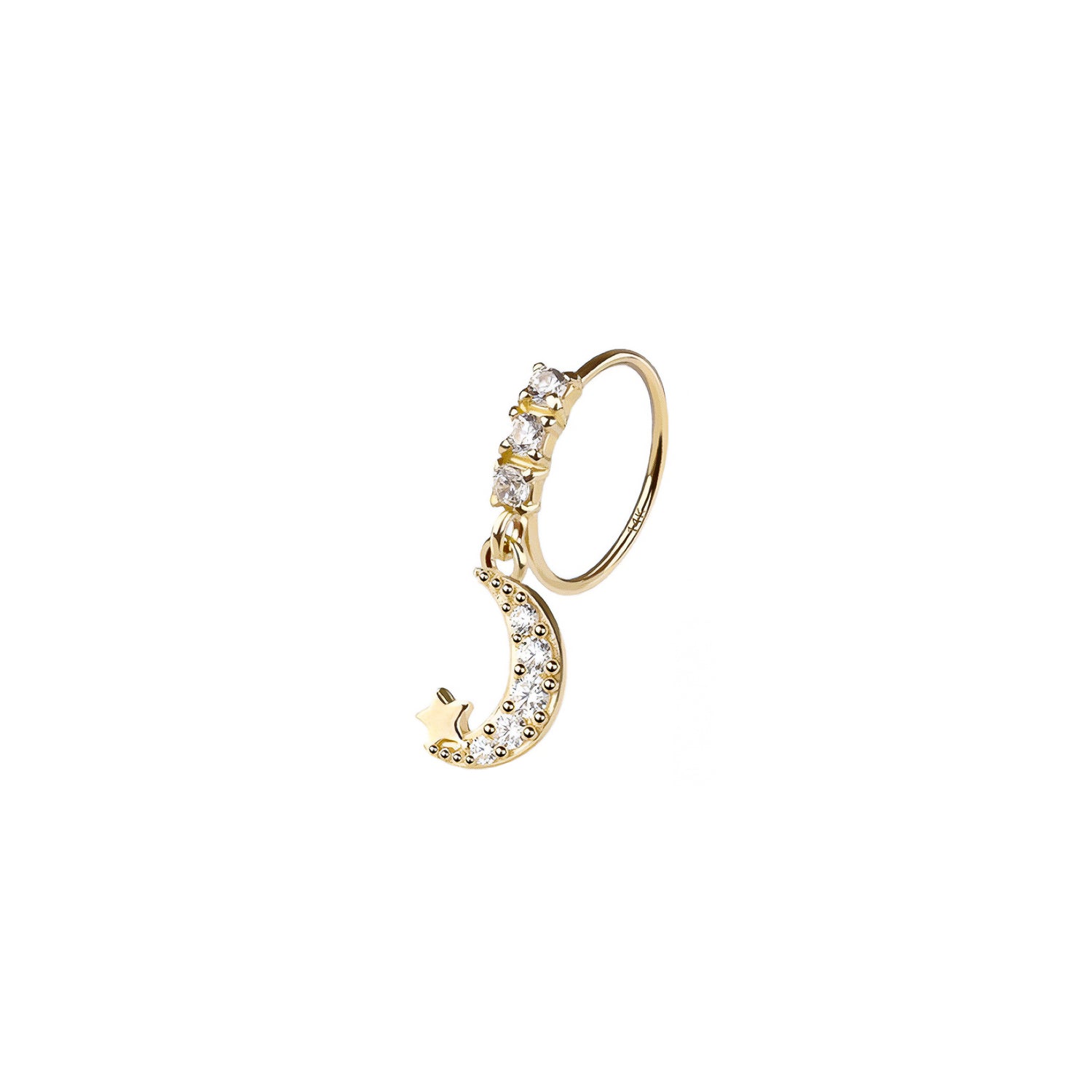 14K Moon & Stars Dangle Nose Ring