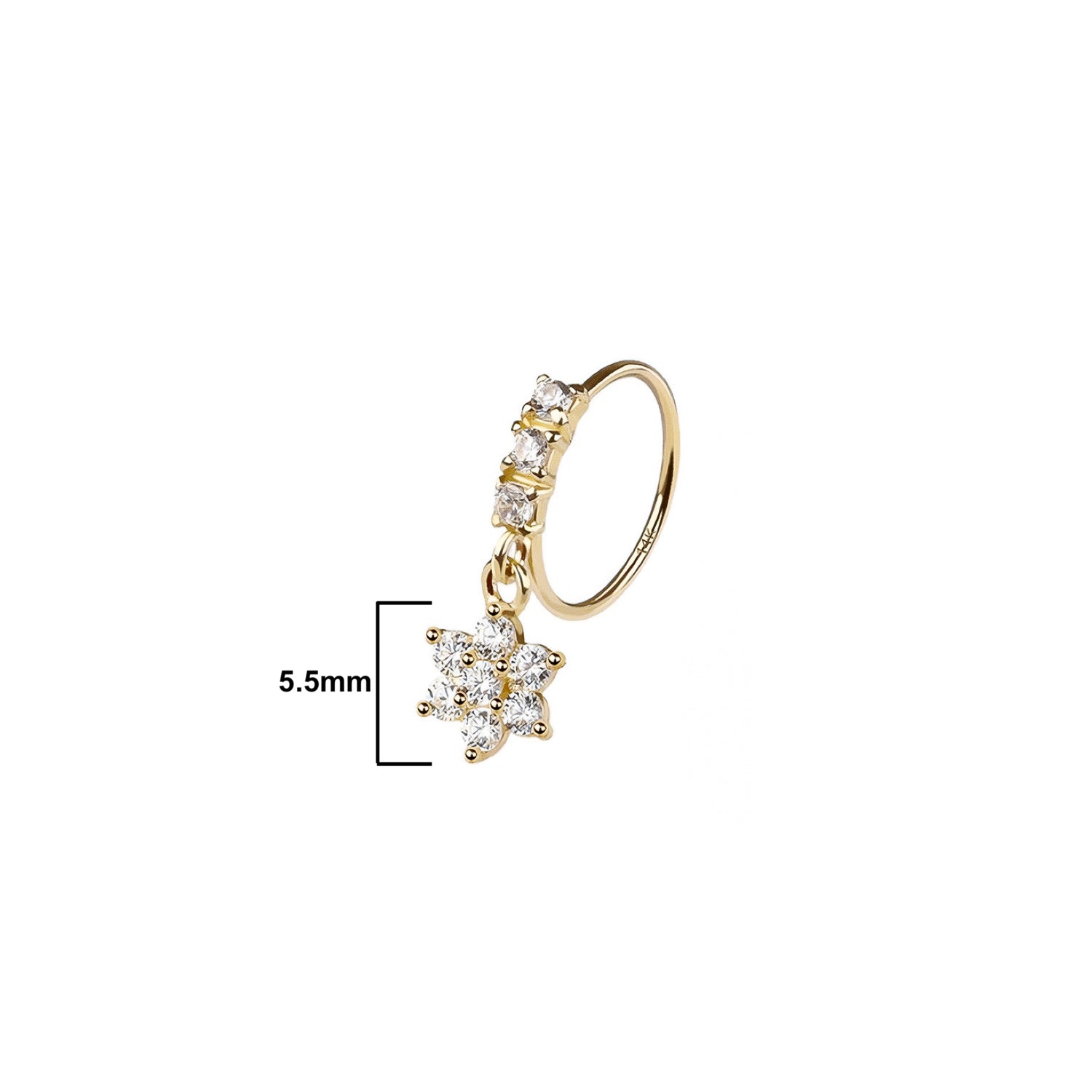 14K Flower Dangle Nose Ring
