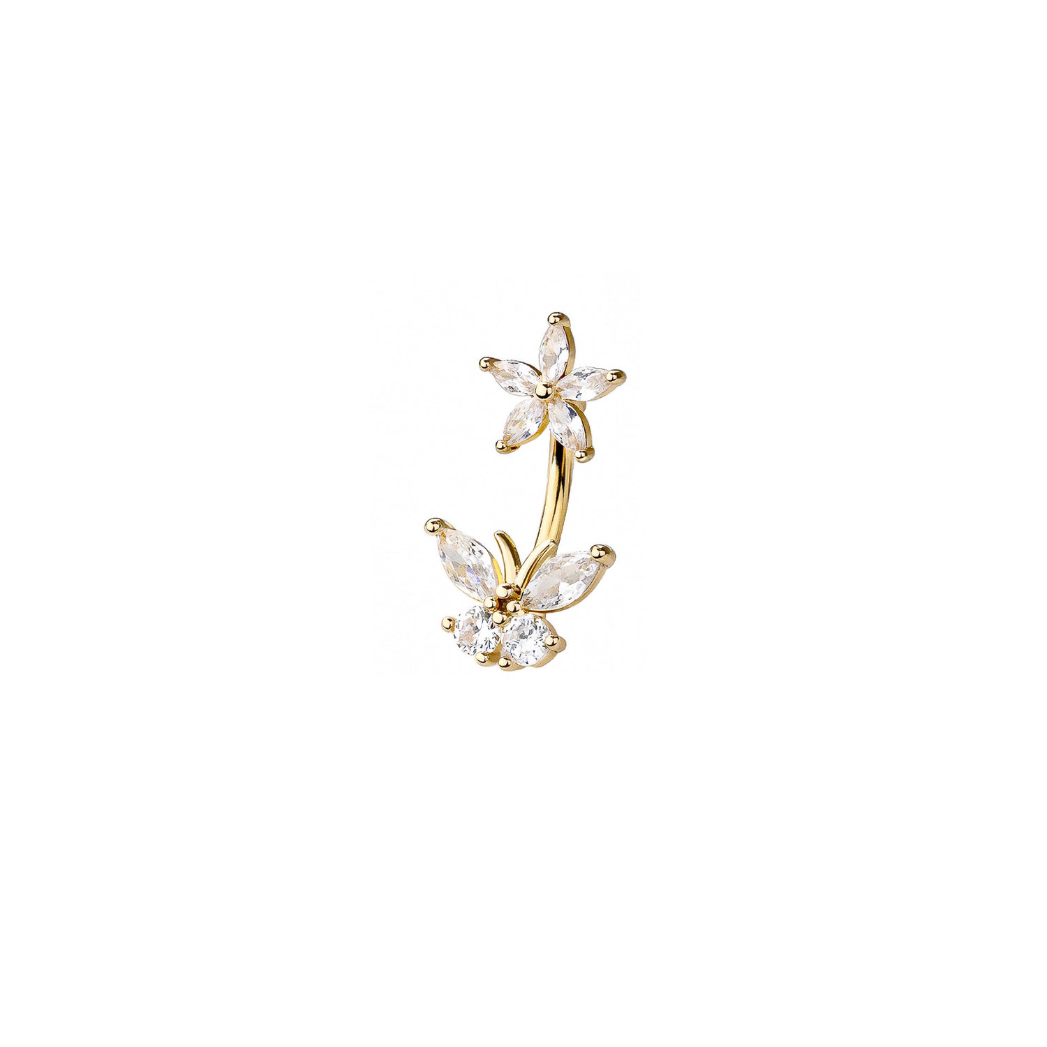 Flower Butterfly Belly Button Ring