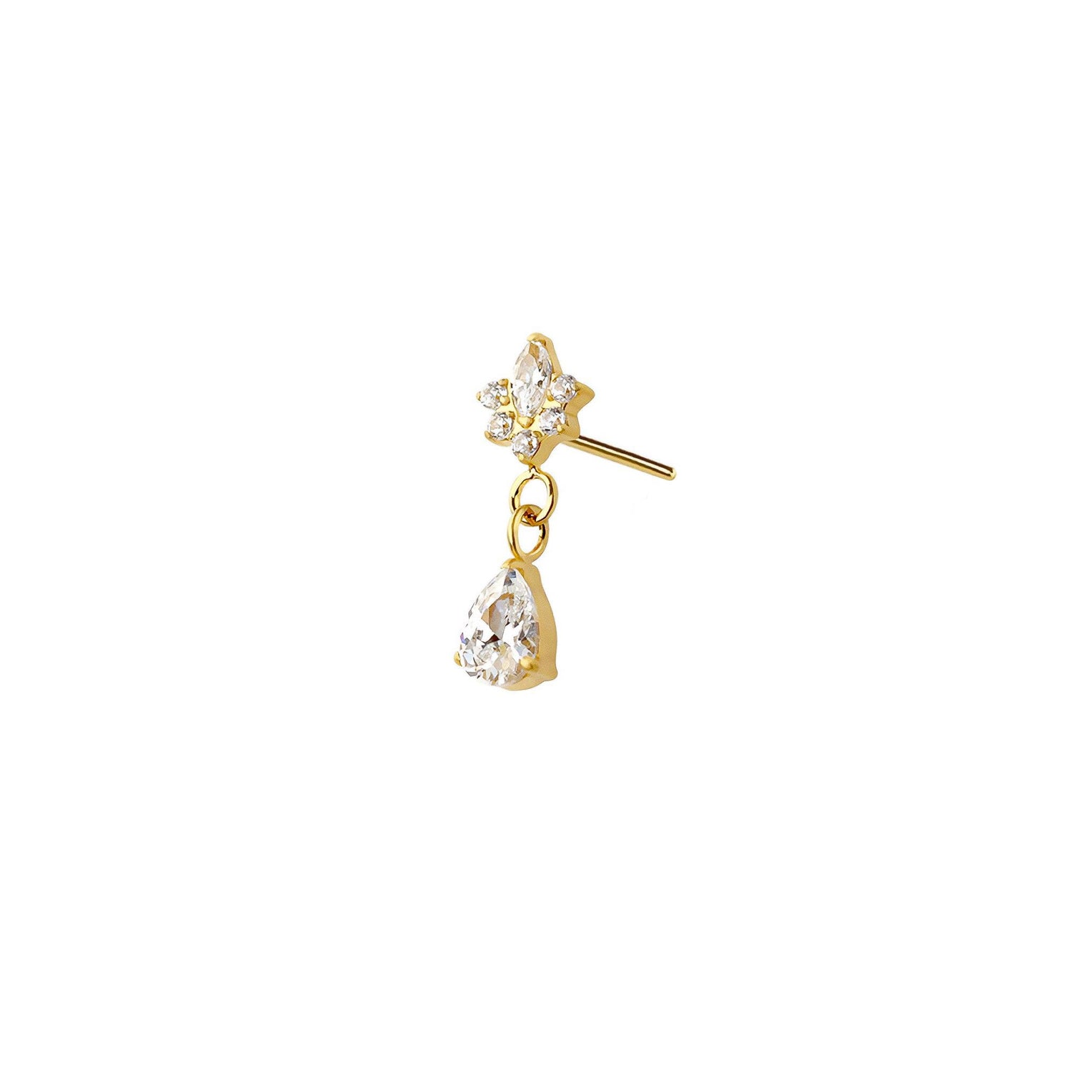 Marquise Starburst Threadless Labret Earring– Titanium Implant Grade ASTM F136  - Push-In Flat Back Stud – Cartilage, Helix, Tragus